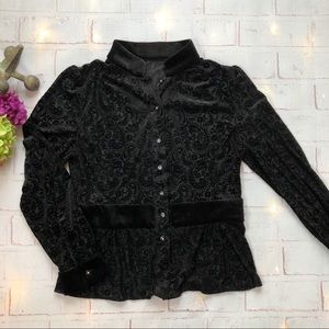 Black Crushed Velvet Burn Out Blouse